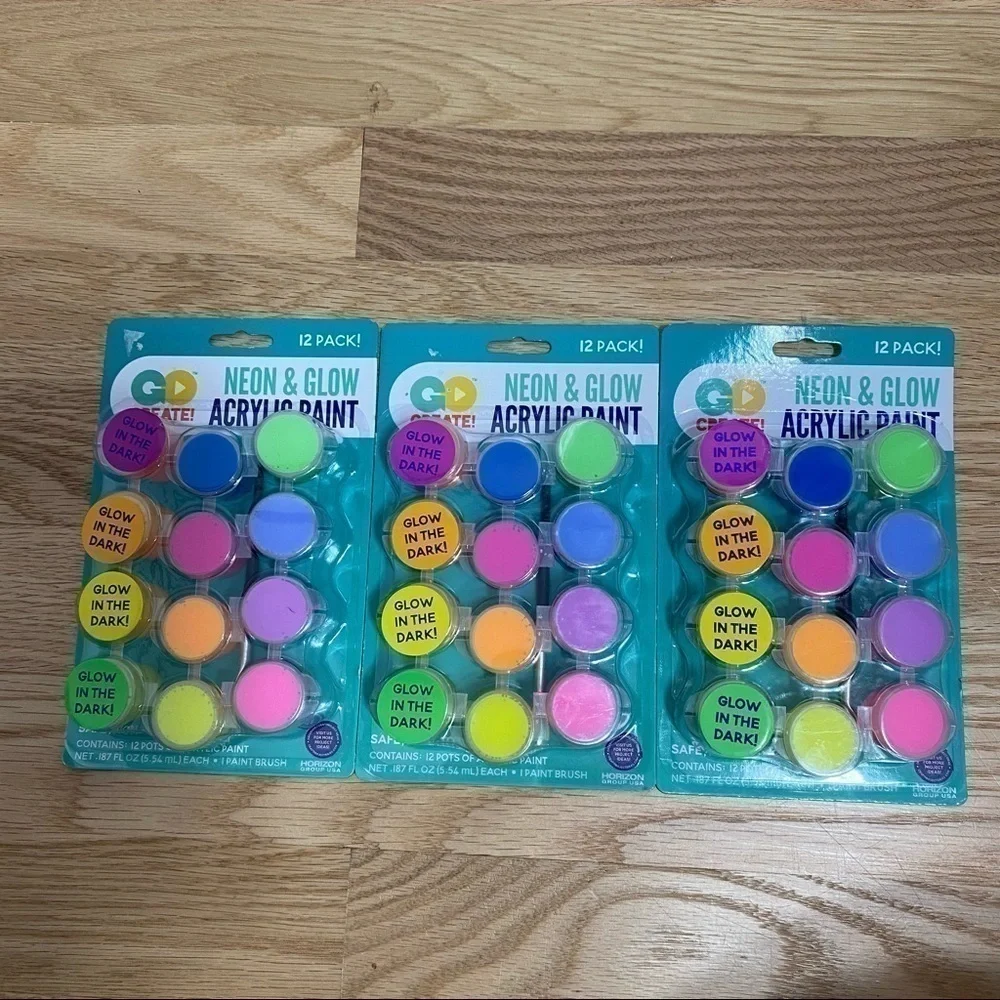 Neon & Glow Acrylic Paint 3 - 12 packs NEW Arts & Crafts Kids